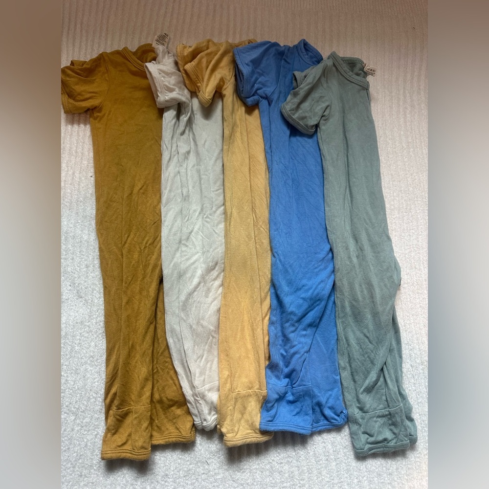 Set of Five Casual Short-Sleeve Rompers in Earth & Blue Tones